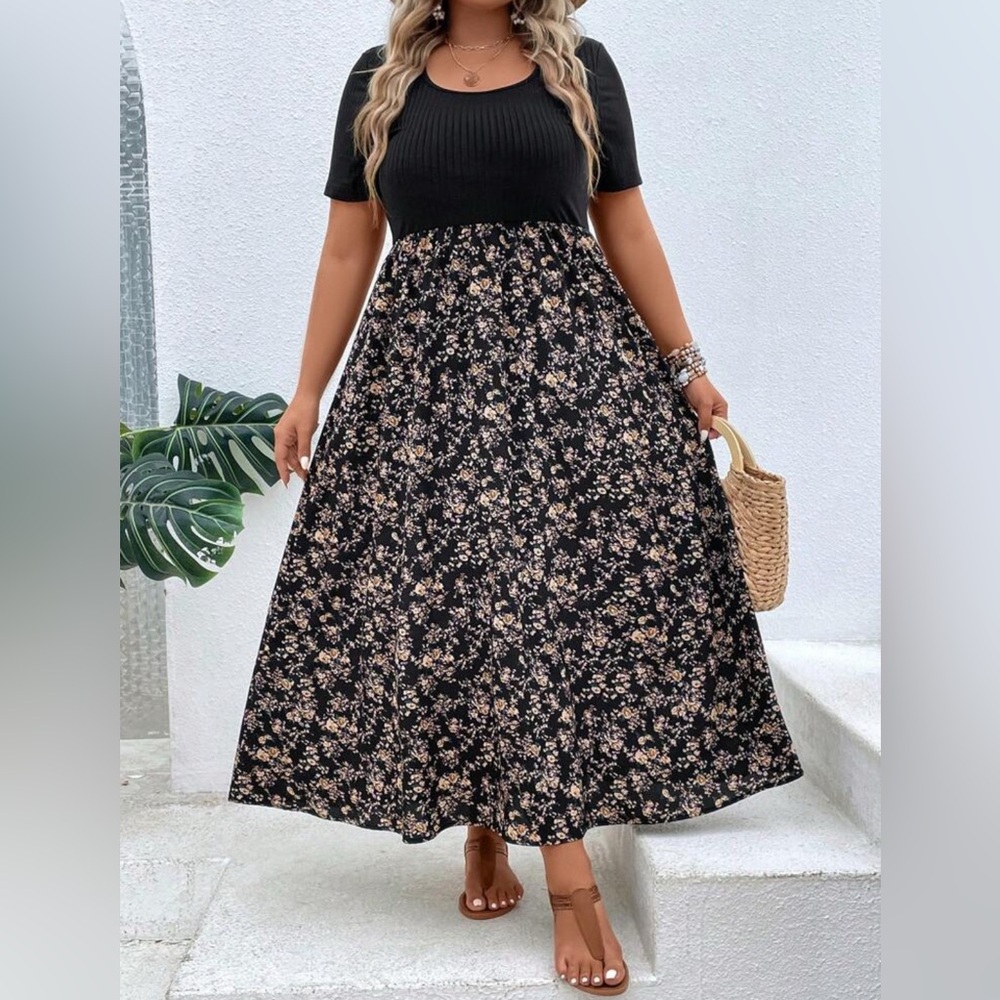 SHEIN Black Floral A-Line Maxi Skirt